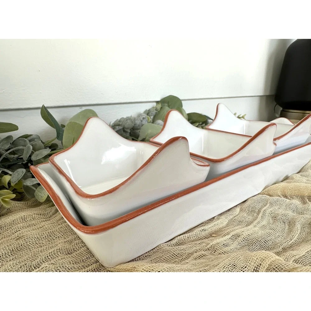 Pier‎ 1 Catarina Condiment bowl set Portugal pottery white terracotta serving